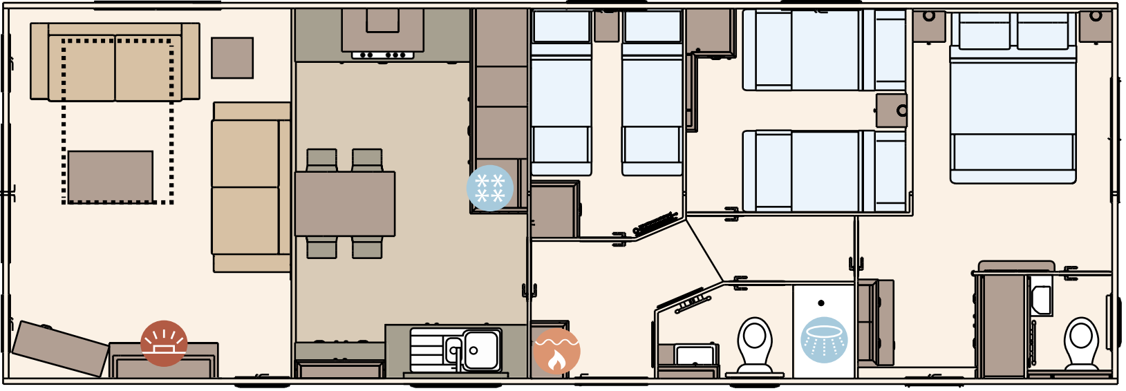 Interactive ABI Ambleside Floorplan diagram showing 3 bedrooms, 2 bathrooms, kitchen, and living area.